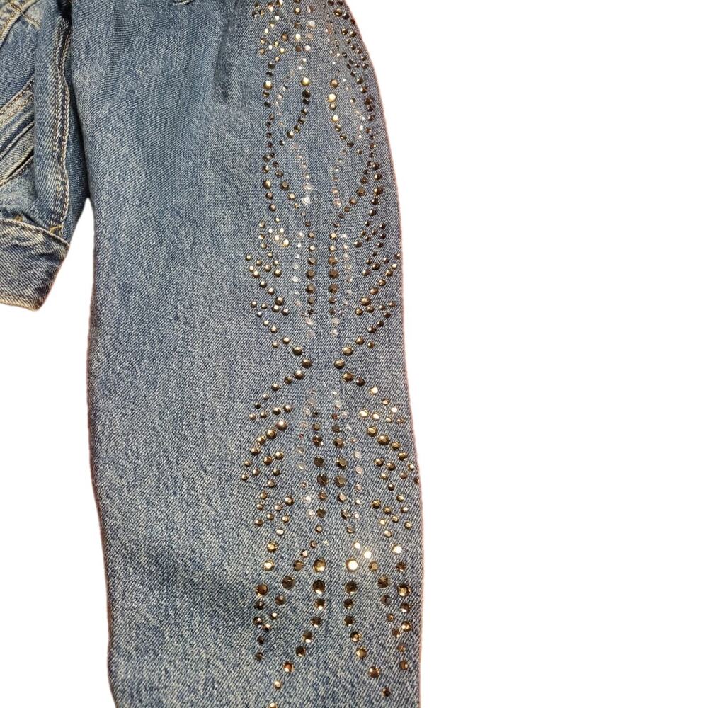 LEVI'S 90s Cropped Trucker Jacket Rhinestone Studded Denim Size M Dark Wash New - Picture 3 of 4